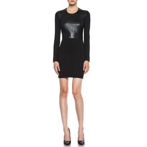 Helmut Lang Black Leather Panel Long Sleeve Dress